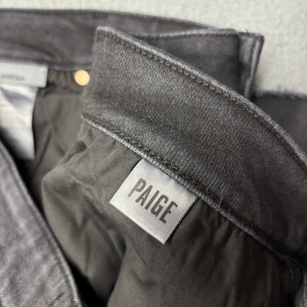 NEW Paige Anessa Raw Hem Jeans Black Lotus Wide Leg Ankle Denim 22W 27" Inseam - Picture 10 of 12